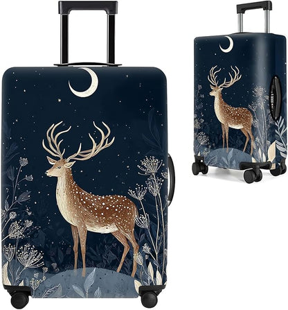 Deer Luggage Cover – Elegant Night Forest Suitcase Protector, Stretchable Waterproof Travel Luggage Sleeve, L