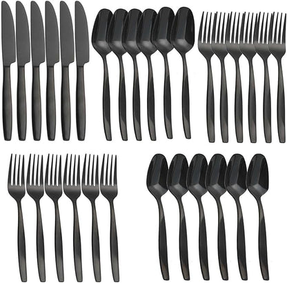 Black 30-Piece Silverware Set,Stainless Steel Flatware Utensils Cutlery Set for 6,Including Steak Knife Fork and Spoon,Dishwasher Safe,Modern Tableware for Home & Dining