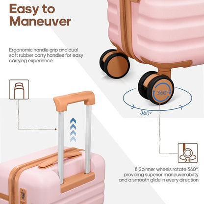 UKEIN Luggage Sets 3 Piece, PC Hardside Carry On Luggage 24 Inch With Spinner Wheels with TSA Lock, Large Suitcase Set With Travel Backpack (Pink, 3 piece set (24inch))