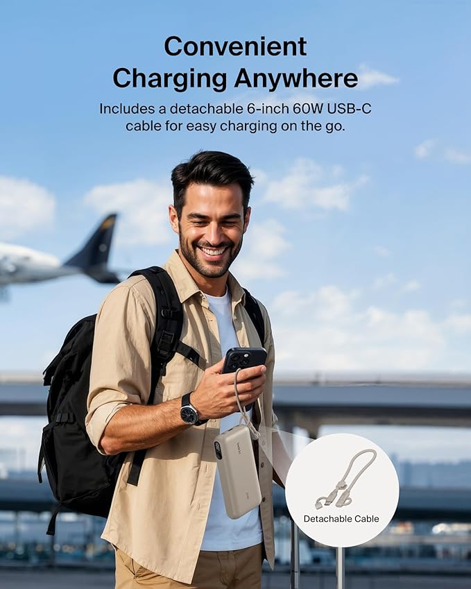 Belkin Portable Charger, USB-C Power Bank 20,000mAh w/ 2X USB-C Ports & 1x A Port, Digital Battery Display, 20W Charging for iPhone 17, Air, Pro, Samsung Galaxy S25, Pixel 10, iPad, & More - Sand