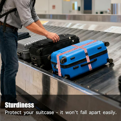 Nuxovilar Luggage Straps of 2 Set Peaches and Stars Candy on Pink Pattern, Durable Material 1.96 * 70.86 Inches for Suitcases, Travel Essentials for 22-28 Inch Luggage, Ideal for Summer Vacations