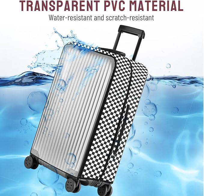 No Disassembly Suitcase Covers for Luggage - 30 Inch Clear Luggage Cover Protector, B/W Check PVC Luggage Protector Suitcase Cover