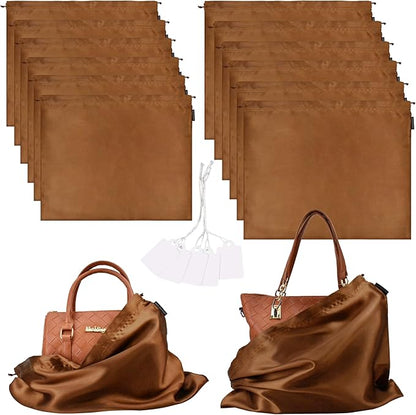 12 Pack Dust Bags for Handbags, Silk Cloth Bag With Drawstring Large Travel Storage Pouch for Handbag Purse Shoes Boots