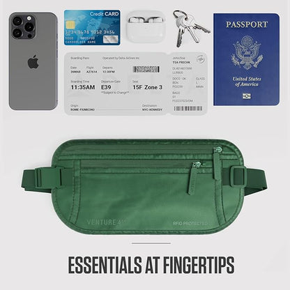 Travel Money Belt, RFID Blocking for Men & Women - Ideal for Keeping Your Cash, Credit Card, Passport, Phone Safe When Traveling (Sleek Army Green)