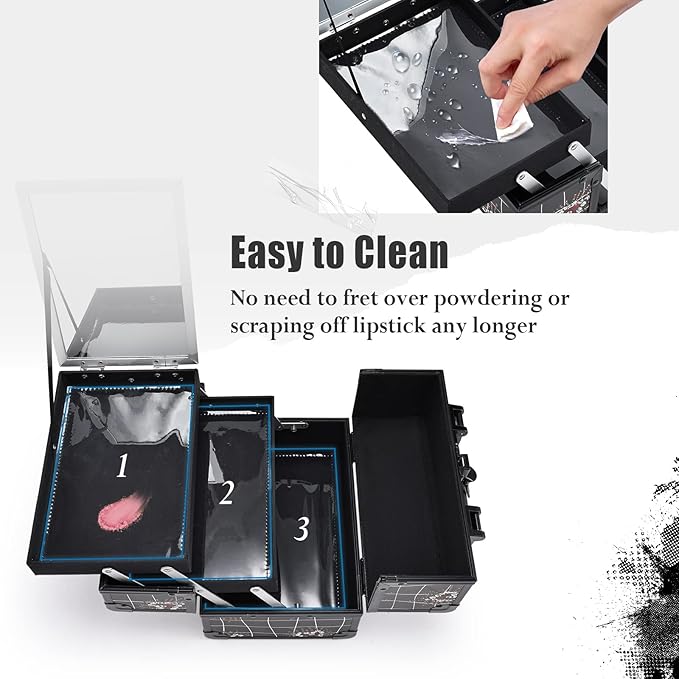 Joligrace Makeup Train Case Portable Makeup Case Organizer 2 Trays Cosmetic Box Storage with Mirror Lockable with Key for Cosmetics Nail Tech Traveling Makeup Travel Box Punk Love Hearts