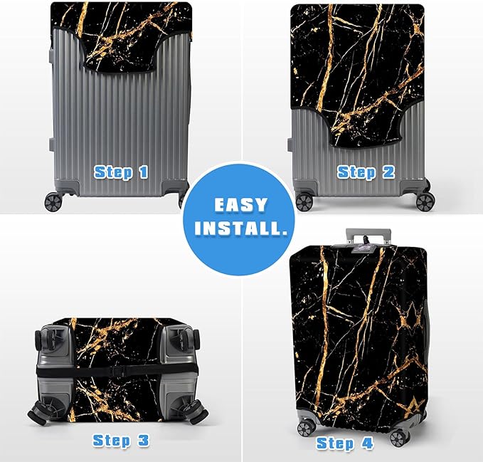 Luggage Cover Protector for 26-28 Inch Suitcases, TSA Approved Elastic Travel Suitcase Covers, Anti-Scratch Washable Luggage Sleeve for Carry On & Checked Bags, Black Marble