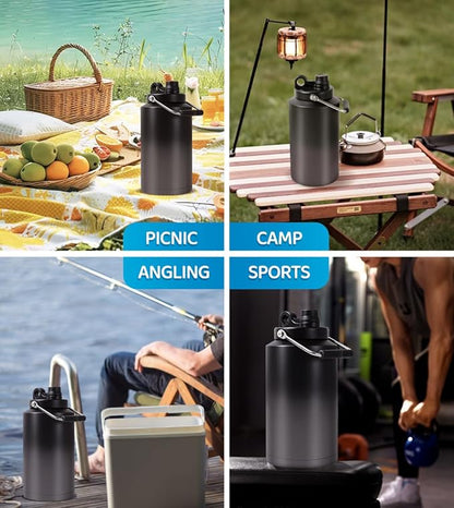 Insulated Water Bottle, 1 Gallon Jug with Handle, 128 oz Stainless Steel Large Water Bottle Wide Mouth Double Vacuum for Hot & Cold Drinks, Gradient Gray