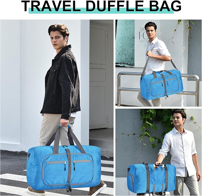 Dimayar Travel Duffle Bag for Men Women - Foldable Duffel Bag with Shoes Compartment - Overnight Bags Waterproof & Tear Resistant(115L,Light Blue)