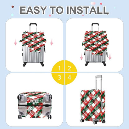 FOREVER QUEEN Red green grid Luggage Cover Suitcase Protector Suitcase Cover Anti-Scratch,Stretchable Bag Cover Washable Durable Polyester