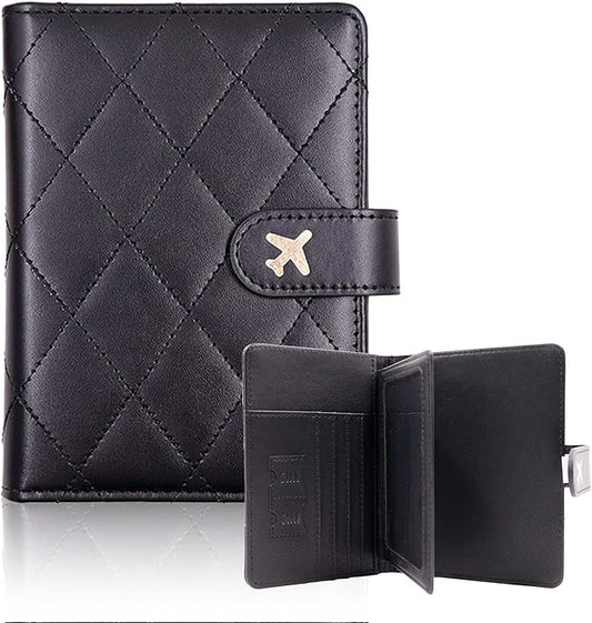 Melsbrinna Rfid Passport Holder for Travel women/Men, Cute Passport Wallet Rfid Blocking Card Slots, Rfid Passport Cover/CaseTravel Wallet, Passport Book Holder (1, LG BLACK)