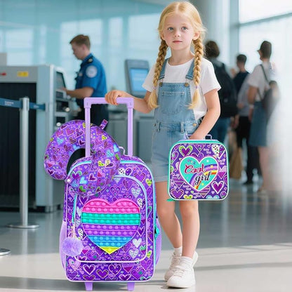 AGSDON 5 Piece Kids Luggage Set for Girls, Cute Rolling Wheels Suitcase for Toddler, Children Travel Carry on Suitcase -Love