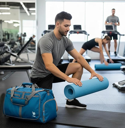 Bago Foldable Duffel Bags for Traveling Women & Men - 40L Sports Packable Duffle Bag for Travel with Shoe Compartment - Water Repellant, Heavy Duty, Lightweight Folding & Collapsible (Blue)