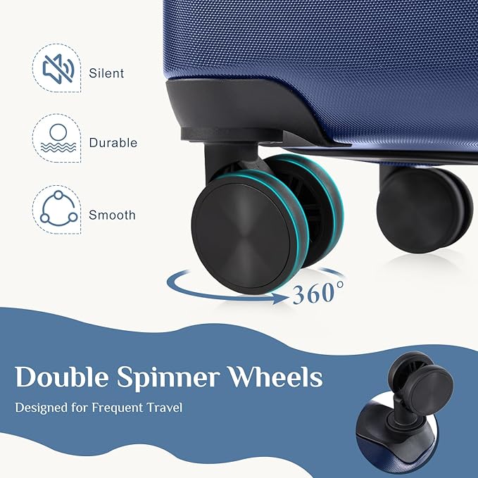 NEWBULIG Suitcases Spinner Wheels Lightweight Expandable Travel Hard Shell Luggage with TSA Lock, Blue, 3-PCS Set (20/24/28 Inch)