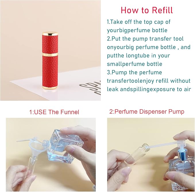 2Pcs Perfume Atomizer Bottle (5ML),Mini Refillable Empty Cologne Spray Bottle With Luxury Leather Case,for Travel Out Side Work Women and Men (Black+Red)