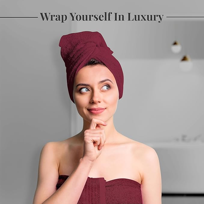 Tens Towels Pack of 8 Towels Set, 2 Extra Large Bath, 2 Hand, 4 Washcloths, 100% Cotton, Lighter Weight, Quicker to Dry, Super Absorbent, Perfect for Bathroom, Burgundy