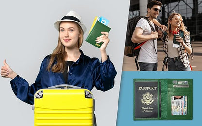 Personalized Monogrammed Emerald Green Leather RFID Passport Wallet