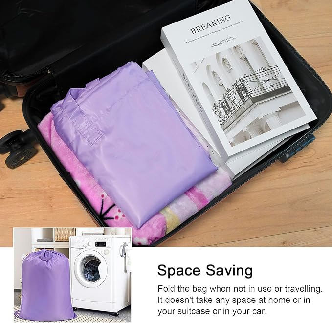 Polecasa Heavy Duty Large Laundry Bag with 130gsm Tear Resistant Fabric and Handles, Easy to Carry Durable Dirty Clothes Drawstring Bag, Perfect for College Dorm, Travel, 2 Pack 28”x36”,Purple