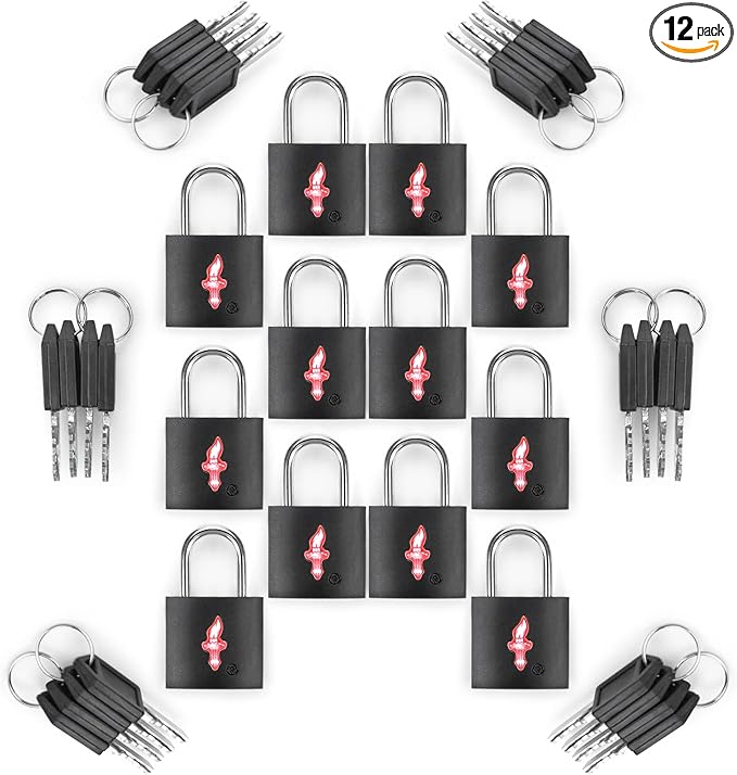12-Pack Black Neon Square TSA Approved Luggage Lock for Suitcases, Carry-On Bags, Backpacks & Laptop Cases