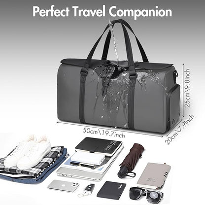 Travel Bag for Men Women, Duffle Bags for Travel with Shoe Compartment Weekender Overnight Carry On Bag with Dry Wet Separated Pocket Personal Item Bag for Gym Trip Workout