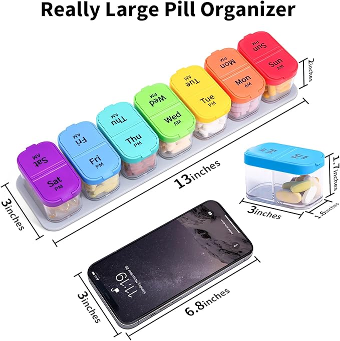 Daviky Pill Organizer, Large Daily Pill Organizer, XL Pill Box 2 Times a Day, Extra Large Weekly Pill Organizer Twice a Day, Pill Cases Organizers 7 Day AM PM, Large Pill Box Pill Holder