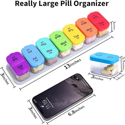 Daviky Pill Organizer, Large Daily Pill Organizer, XL Pill Box 2 Times a Day, Extra Large Weekly Pill Organizer Twice a Day, Pill Cases Organizers 7 Day AM PM, Large Pill Box Pill Holder
