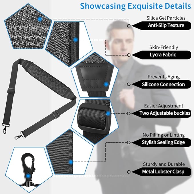 67inch Silica Gel Shoulder Strap, Replacement Laptop Strap, with Cushioned Shoulder Pad and Metal Swivel Hooks, Fits Duffle, Messenger, Luggage, Camera, Gym Bag(Anti-Slip Texture)