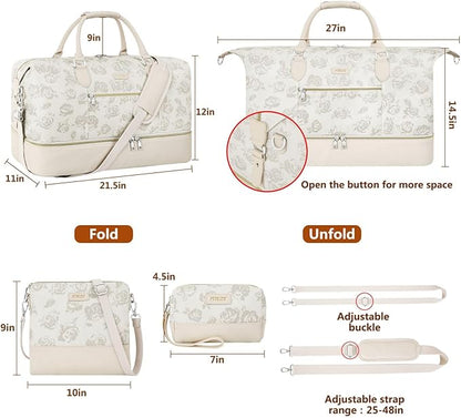 Weekender Bag for Women, Travel Duffel Bag Carry On Overnight Bag with Shoe Compartment Large Nylon Travel Weekend Tote Bag