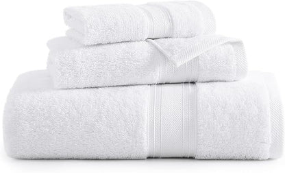 LANE LINEN Luxury Bath Towels Set - 3 Piece 100% Cotton Bathroom Towels, Quick Dry, Extra Aborbent, Super Soft Towels Set 1 Hand Towel, 1 Wash Cloths, 1 Bath Towel, White