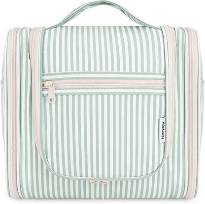 Narwey Striped Hanging Travel Toiletry Bag for Women, Travel Bag for Toiletries, Makeup Bag Organizer Cosmetic Bags Make Up Bags for Women (Mint Green Stripe)
