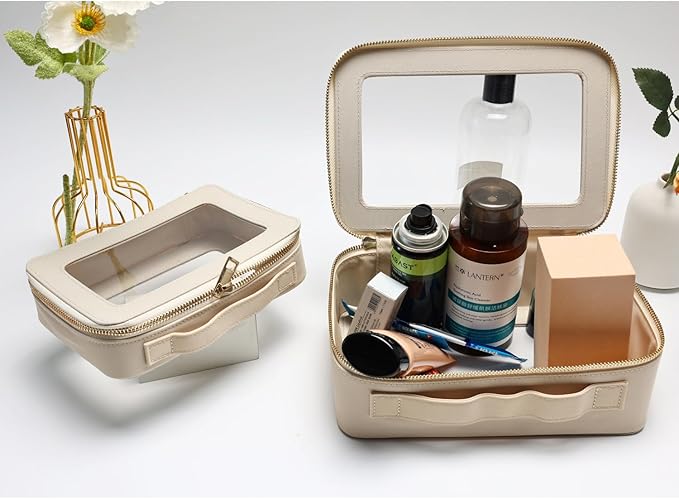 SANHECUN Cosmetic Case with Zipper TSA Approved Storage Box Travel Organizer Pouch Toiletry Portable Makeup Bag Cosmetic Set (2, White)