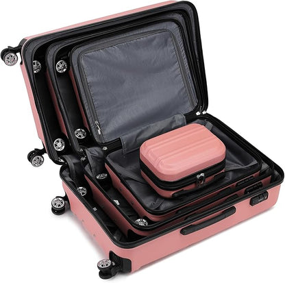Kono 4 Piece Luggage Sets Expandable(only 28") with Spinner Wheels TSA Lock Lightweight PC+ABS Hardside Travel Rolling Suitcases 20in 24in 28in Carry on and 12in Mini Cosmetic Case Nude/Rose Pink