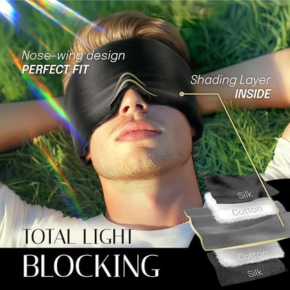 Silk Sleep Mask Soft Pressureless: 100% Mulberry Silk for Eye Skin Anti Wrinkles, Large Size for Total Blackout, Adjustable Wide Velcro Ear Cover, Charcoal