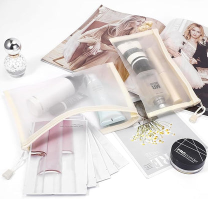 12 Pieces Zipper Nylon Mesh Pouch, Mesh Cosmetic Bags Makeup Bags Pencil Case, Multipurpose Travel Bags for Cosmetic School Office Supplies and Travel Accessories (Beige, A5)