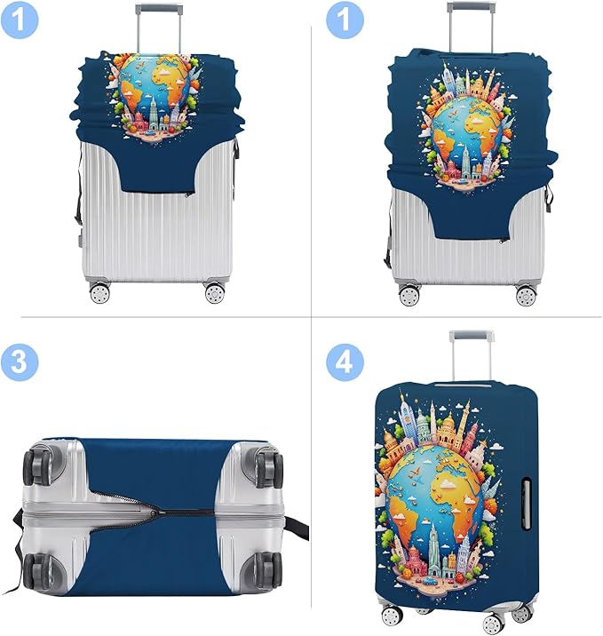Luggage Cover Washable Suitcase Protector Anti-Scratch,Stretchable Fit for 20-34Inch Luggage Durable Travel Bag Cover with Zipper Closure (Earth, XL(fits 32-34Inch suitcase))