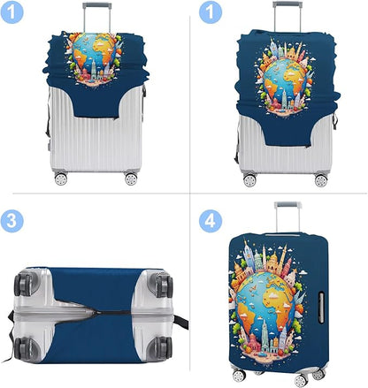 Luggage Cover Washable Suitcase Protector Anti-Scratch,Stretchable Fit for 20-34Inch Luggage Durable Travel Bag Cover with Zipper Closure (Earth, XL(fits 32-34Inch suitcase))