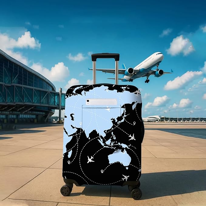 World Plates Travel Luggage Cover, Travel-Themed Suitcase Protector Stretchable, Washable Travel Suitcase Cover (S for 18-20 Inch Luggage)