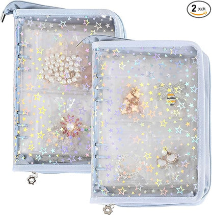 Travel Jewelry Organizer Book Clear Earring Storage Case Transparent Jewelry Organizer Storage Case (Light blue, Set Pack of 2 Jewelry books)