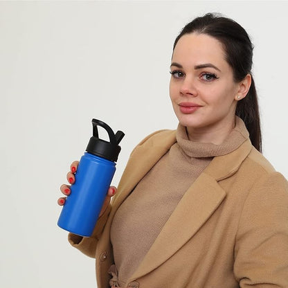 BJPKPK Insulated Water Bottles with Straw Lid, 18oz Stainless Steel Metal Water Bottle, Cold Hot Thermo with 3 Lids, Leak Proof BPA Free Travel Cup, Wide Mouth Flasks, Thermo-Turquoise