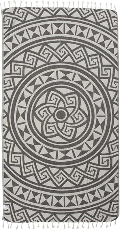 Sand Cloud Turkish Beach Towel - Sand Free - 100% Organic Turkish Cotton Yarn - Quick Dry Towel for Beach, Picnic Blanket or Throw - As Seen on Shark Tank - Mandala (Dark Grey)