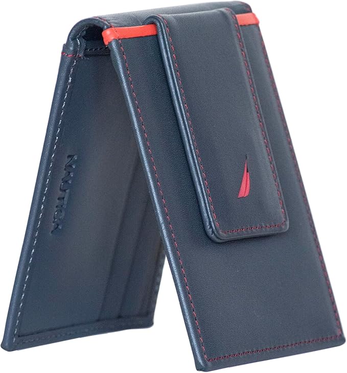Nautica Men's Slim Wallet | Card Case | RFID Blocking | ID Window | Minimalist | Lightweight | Genuine Leather