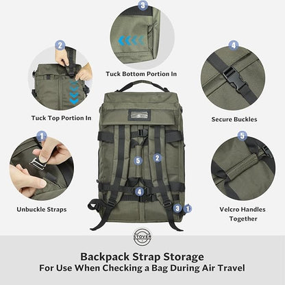 STOVER 45L Carry-On Rolling Duffel Bag with Wheels, Medium Durable Travel Duffle w/Toiletry Bag, Heavy-Duty, Packable, Foldable with Shoulder Straps- Use as Luggage or Backpack, Men/Women (Green)