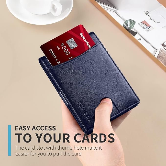 RUNBOX Money Clip Slim Wallets for Men RFID Blocking 11 Card Holder Minimalist Small Leather Bifold Men's Front Pocket Wallet Gift Box