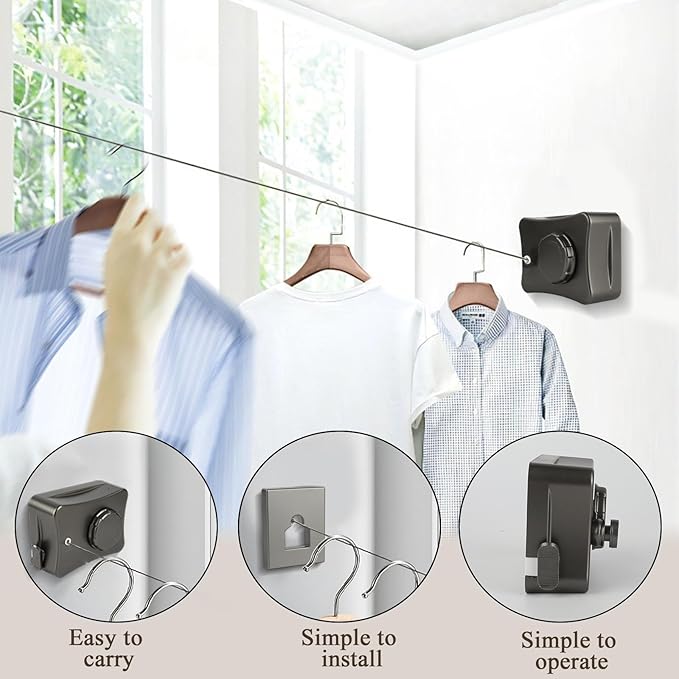 Retractable Clothesline, Retractable Outdoor Clothes Line, Heavy Duty Clothes Drying Laundry Line Wall Mounted Stainless Steel Line for Home, Travel, and Outdoor Use