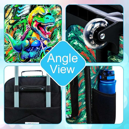 UFNDC Kids Luggage for Boys, Dinosuar Rolling Suicase with Wheels，Travel Carry on for Children Toddler Elementary