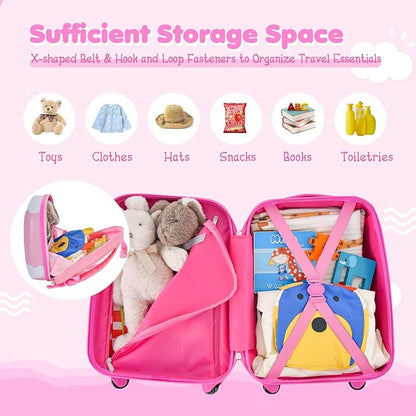 BABY JOY 2 Pcs Kids Luggage Set, 16" Toddlers Carry-on Suitcase & 12" Backpack Set, Children Travelling Case w/ 4 Casters, Retractable Handle, Lightweight Trolley Case for Girls Boys (Cloud Pony)