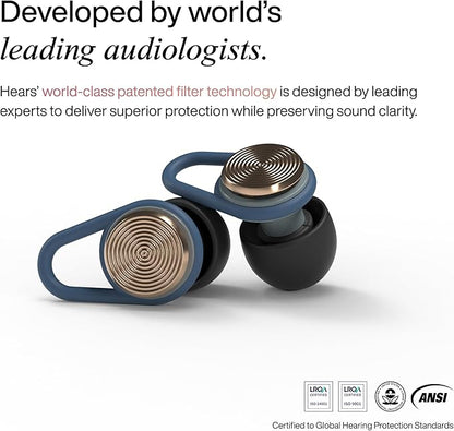 Hears One High-Fidelity Ear Plugs – Reusable Hearing Protection for Concerts, Travel, Focus & Sleep – Certified Noise Reduction 20dB SNR – Hypoallergenic Tips (4 Sizes) + Keychain Case