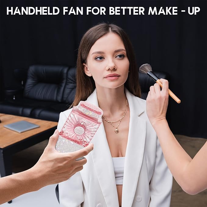 LIGHTDESIRE DIY Bling Crystal Rhinestones Handheld Fan, Mini Personal Cooler, Cooling Small Fans Rechargeable 3 Speeds Mode with Crystal Rhinestones Sticker Sheet(Pink Fan with DIY Diamon)- V1