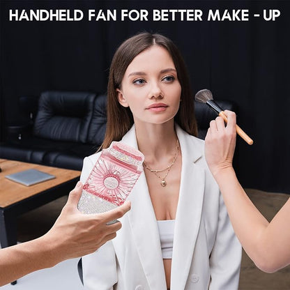 LIGHTDESIRE DIY Bling Crystal Rhinestones Handheld Fan, Mini Personal Cooler, Cooling Small Fans Rechargeable 3 Speeds Mode with Crystal Rhinestones Sticker Sheet(Pink Fan with DIY Diamon)- V1