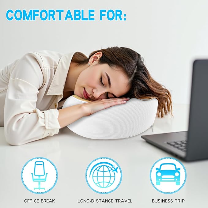 Adjustable Memory Foam White U-Shaped Travel Pillow with Luxurious Knitted Cotton Cover, Slow-Rebound Design for Airplane Travel and Neck Comfort, Perfect Traveler Gift