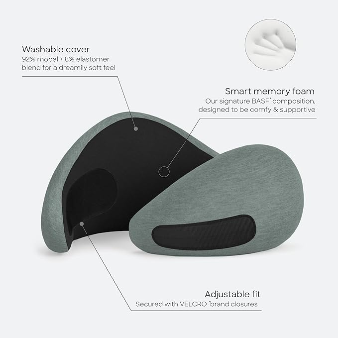 Ostrichpillow Go Neck Pillow, Travel Pillows for Airplanes, Premium Memory Foam Travel Pillow, 360º Ergonomic Design, Asymmetrical Sides, Travel Bag Included, Washable Modal Cover
